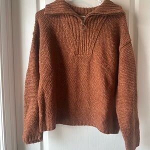 Universal Thread Quarter Zip Sweater Large Rust Brown Chunky Knit